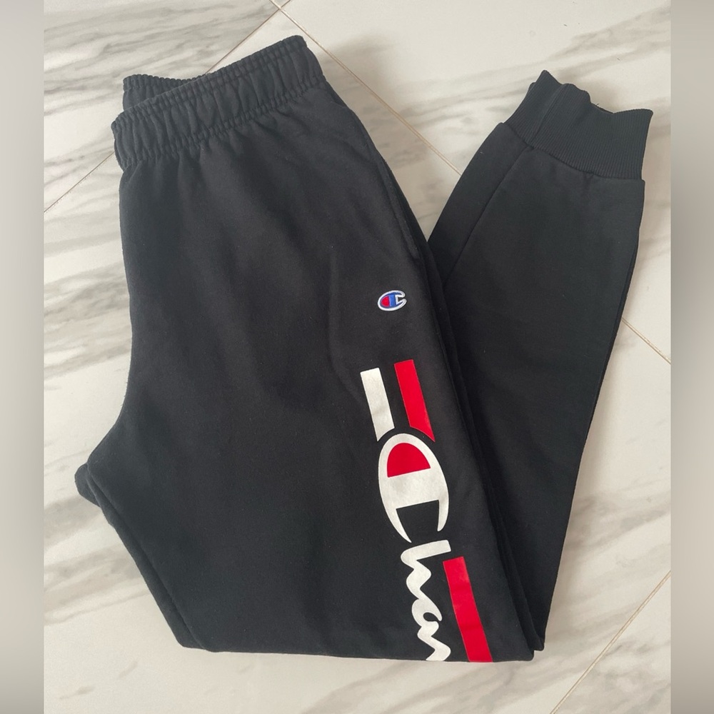 Champion Men’s Black Sweatpants with Logo Size Medium